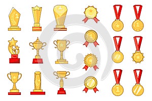 Awards set graphic elements in flat design. Vector illustration