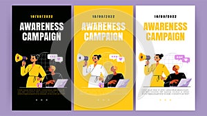 Awareness campaign mobile page onboard screens