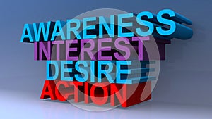 Awareness interest desire action on blue