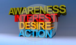 Awareness interest desire action on blue