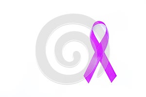 Awareness purple ribbons of common cancer for symbol of testicular cancer or lymphoma for people protect on white background