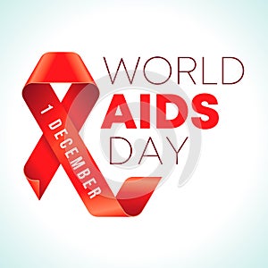 Awareness Red Ribbon - symbol for the solidarity of people living with HIV. World AIDS Day 1 December emblem