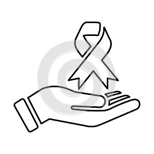 Awareness, ribbon, cancer, hand ribbon line icon. Outline vector.