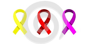 Awareness ribbon in different colors. Vector icons.