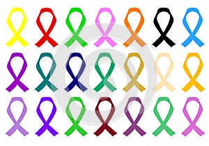 Awareness ribbons various colours and causes for Cancer