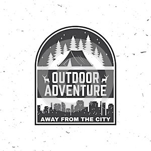 Away from the city. Outdoor adventure. Vector. Concept for shirt or logo, print, stamp or tee. Vintage typography design