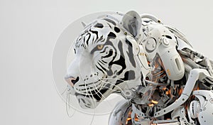 awe-inspiring AI creation,featuring head albino tiger,representing courage and leadership in realm of artificial intelligence,