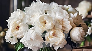 Awe-Inspiring Beauty: Magnificent Closeup of a Flourishing Bouquet of White Peonies. Ideal for Any Festive Occasion AI generative