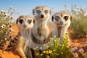 Awe-inspiring meerkat family navigating throughthe vibrant african safari landscape