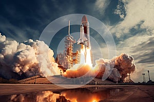 Awe-inspiring Rocket launch fire takeoff. Generate Ai