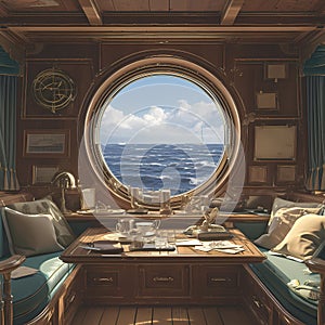 Awe-inspiring Sea View from a Vintage Sailboat Interior