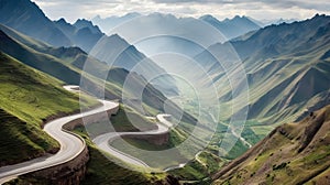 Aweinspiring Mountain Pass Winding Through Breathtaking Landscapes. Generative AI