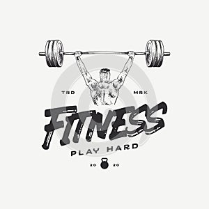 Muscle man weight lifted fitness logo