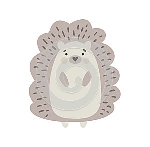 Awesome baby vector cute flat hedgehog on white background. Doodle animal illustration in scandinavian style for design