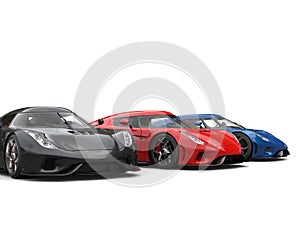 Awesome black, red, and blue supercars