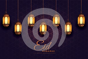 Awesome eid mubarak festival light lamps background
