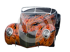 Awesome flamed hotrod on white