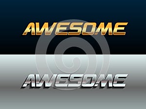 Awesome gold and silver metallic sign. Awesome phrase graphic vector t-shirt Print Fashion lettering