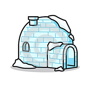 Awesome igloo ice house in cute line art illustration