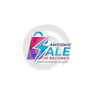Awesome instant flash sale in seconds logo icon for quick instant shop marketplace or event in abstract modern colorful gem style