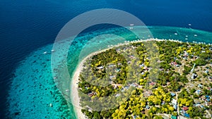 Awesome isolated tropical beach drone view in The Philippines Balicasag Island, Bohol