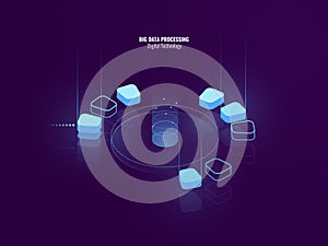 Awesome isometric banner of digital technology, isometric abstract icon of big data processing, conceptual cloud storage