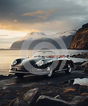 Awesome jet black vintage race car - 3D Illustration