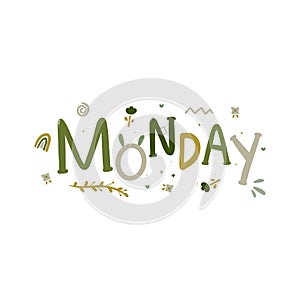 Awesome Monday Weekday Typography Doodle Vector