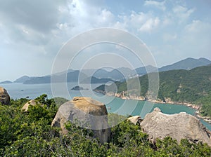 Awesome nature photography view beach irrigation Resorvoir mountain view in Hong Kong Chung hom kok Devil& x27;s paw Stanley hill