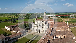 Awesome panorama of Certosa di Pavia at sunny day