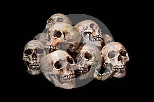 Awesome, pile of skull, on black background,