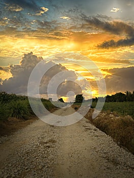 Awesome scene of the sky rural countryside pathway photo