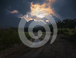 Awesome scene of the sky rural countryside pathway photo