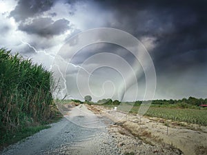 Awesome scene of the sky rural countryside pathway photo