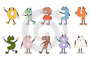 Awesome set of numbers. Hand draw funny retro vintage fashionable cartoon figures characters. Doodle comic collection