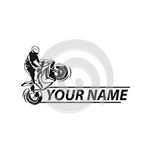 standing motorbike racer logo design, Big power cruiser sportbike stand on white background photo