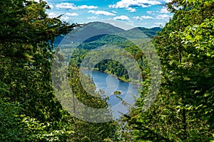 Awesome summer view from a verdant hill in Jacques Cartier National Park, Quebec province, Canada