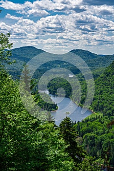 Awesome summer view from a verdant hill in Jacques Cartier National Park, Quebec province, Canada