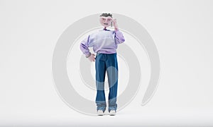 Awesome Travor talking by the phone. Connectivity concept. Highly detailed fashionable stylish abstract character. 3d