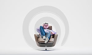 Awesome Travor talking by the phone lying on a armchair. Connectivity concept. Highly detailed fashionable stylish