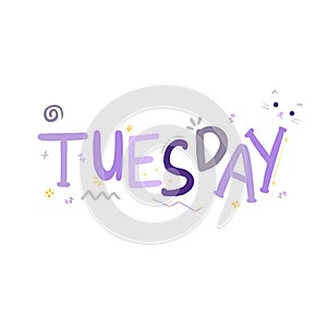 Awesome Tuesday Weekday Typography Doodle Vector