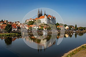 Awesome view on Albrechtsburg castle and cathedral on the river Elbe. Meissen