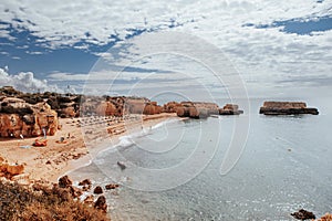 Awesome view of Albufeira Beach, panoramic , turistic Beach of castle beach, Albufeira Portugal