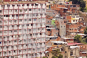 Awesome view of Artigas and Moran Slums in green hills Caracas Venezuela