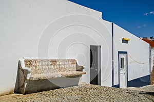 Awesome view of bench, Fisherman Beach (praia dos pescadores), Albufeira, Portugal photo