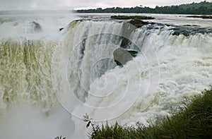 Awesome view of the Devil`s Throat area of Iguazu Falls at Argentinian side, Misiones province, Argentina