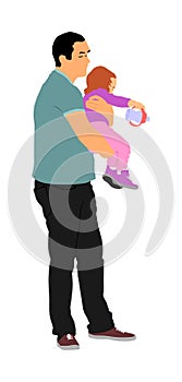 Awkward clumsy father with baby in hand vector illustration. Gawky unhandy young parent with child.