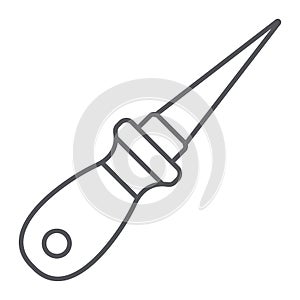 Awl thin line icon, craft and sew, pricker sign, vector graphics, a linear pattern on a white background.