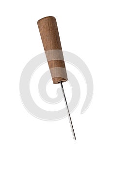 Awl with wooden handle isolated on white background