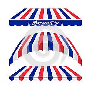 Awnings Vector Set. Different Forms. Colors of the French Flag